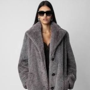 Banana Republic Gray Faux Fur Long Coat (Size Small)